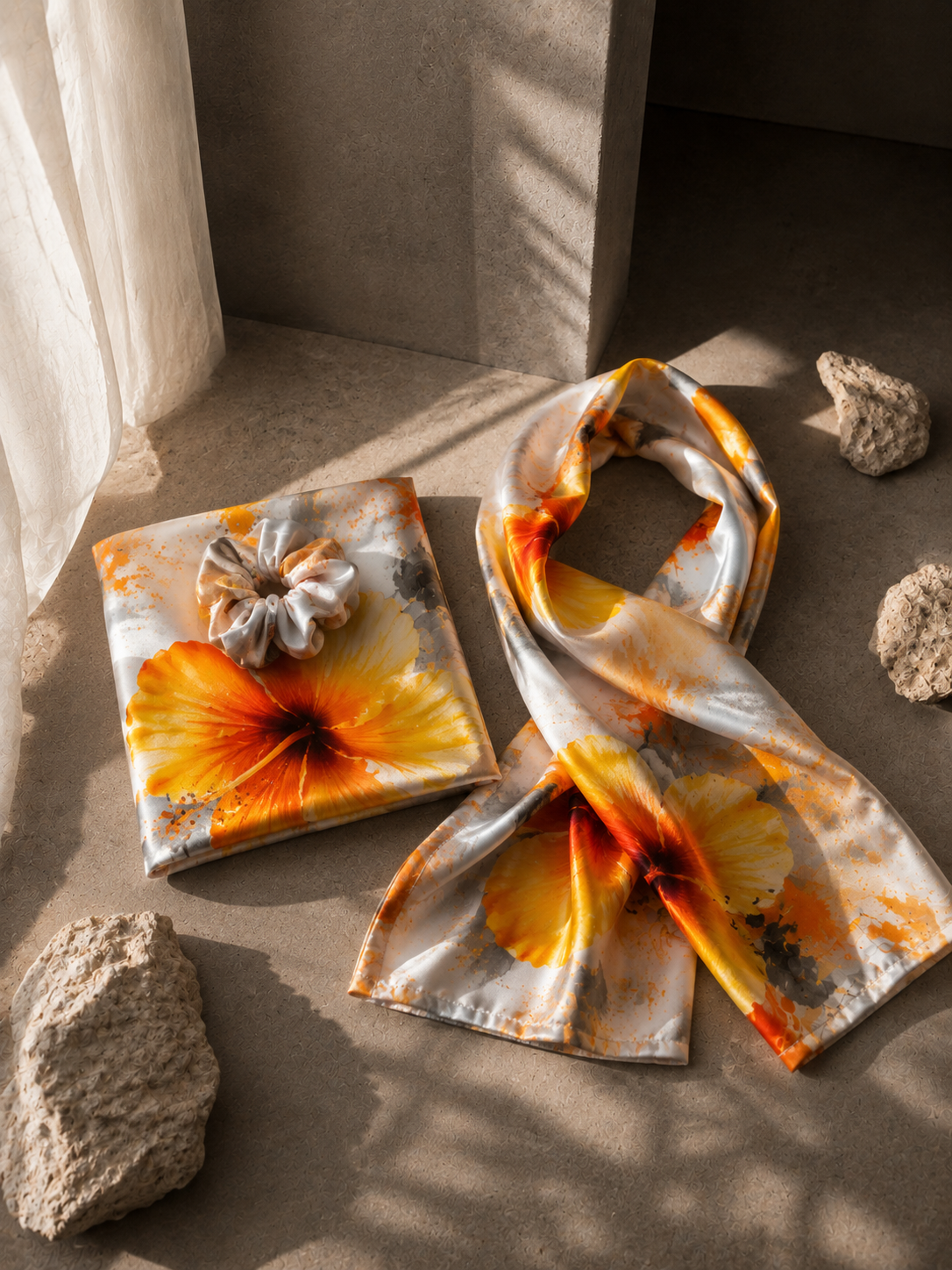 Pagne, foulard et son chouchou satiné